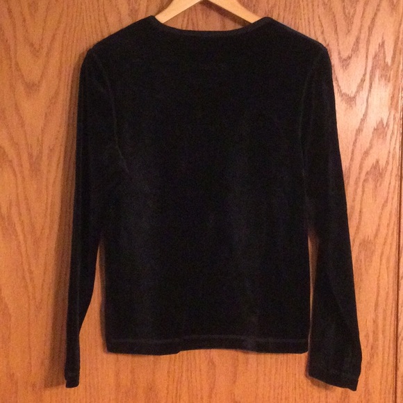 Onque Casuals Black Velvet Long Sleeve Shirt w/ Denim On Shoulders & Pocket - Picture 2 of 6